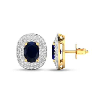 Genuine White Diamond and Blue Sapphire Studs