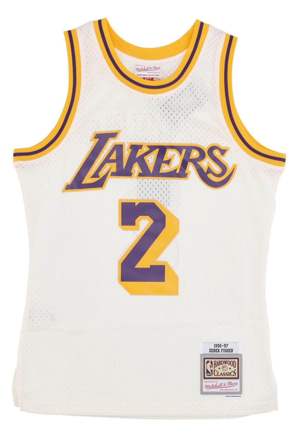 Men's Mitchell & Ness Cream Team Color Swingman Jersey Lakers 1996 Derek Fisher