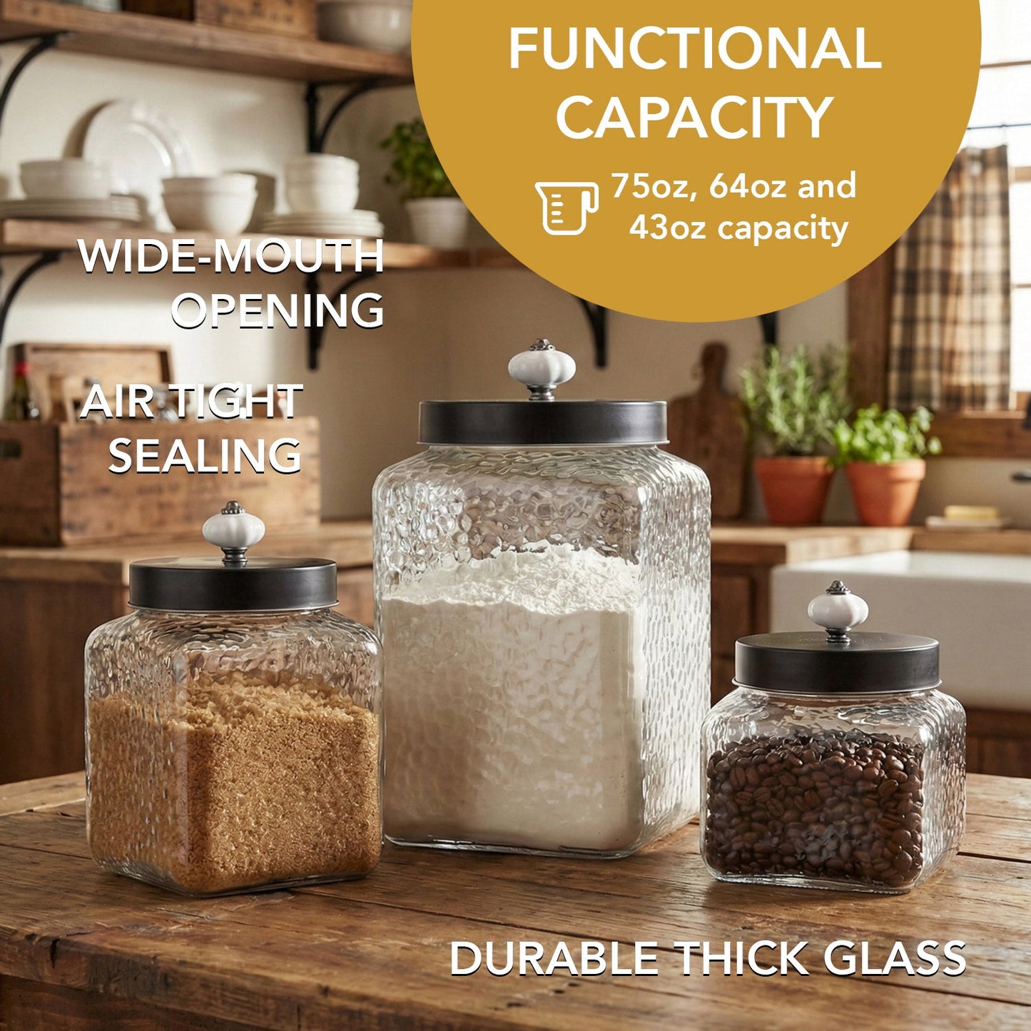 Jay Companies Hammered Square 3Pc Canister Set