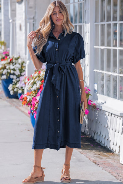 Threaded Pear Makayla Bubble Sleeve Long Dress