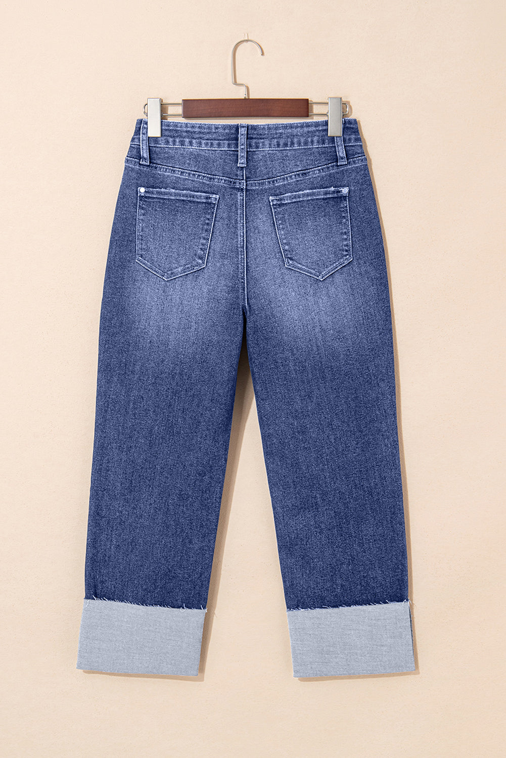 Threaded Pear Jacy Cuffs Distressed Straight High Waist Jeans