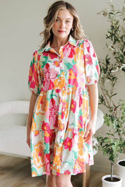 Threaded Pear Brynleigh Floral Puff Sleeve Babydoll Dress