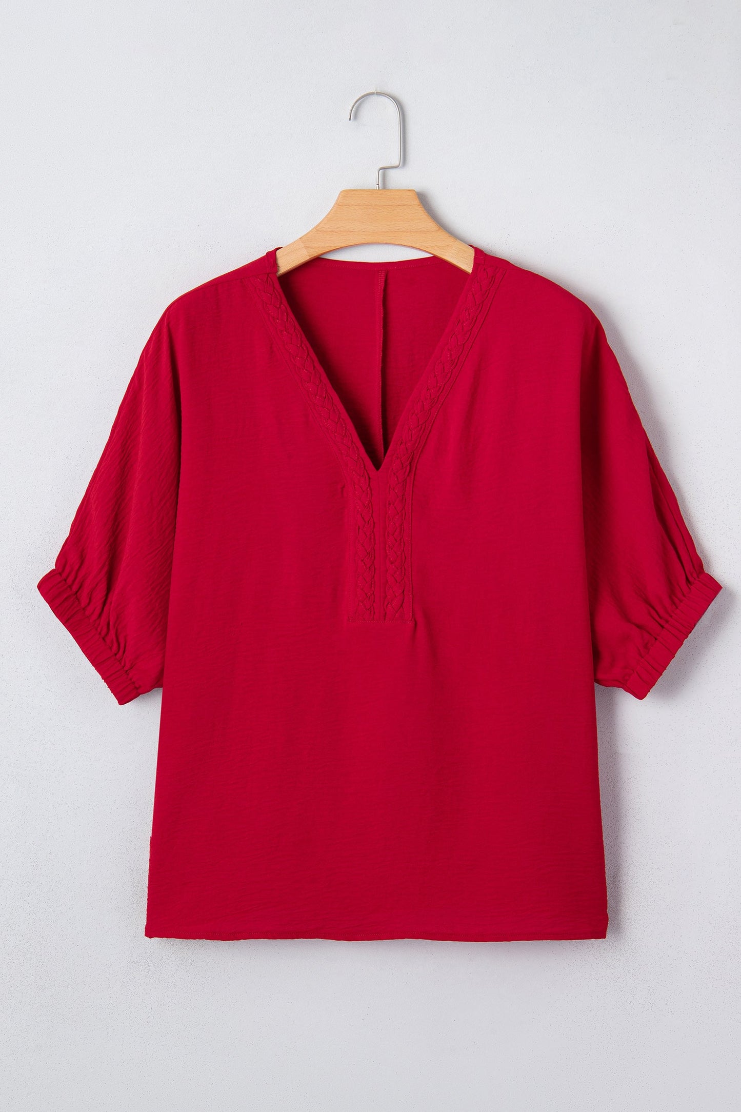 Threaded Pear Willow Trim Half Sleeve Blouse