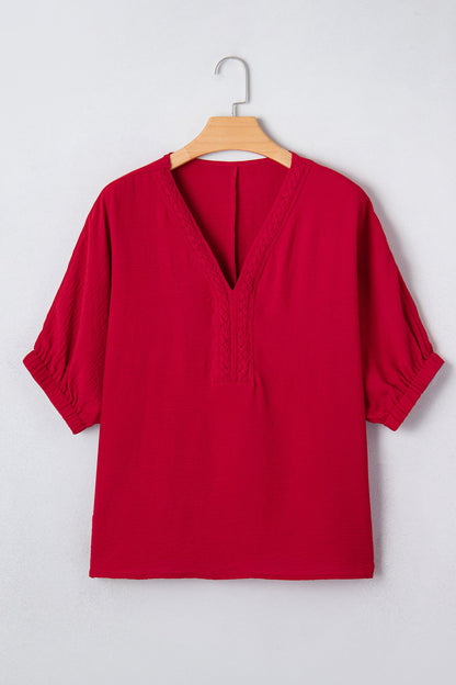Threaded Pear Willow Trim Half Sleeve Blouse