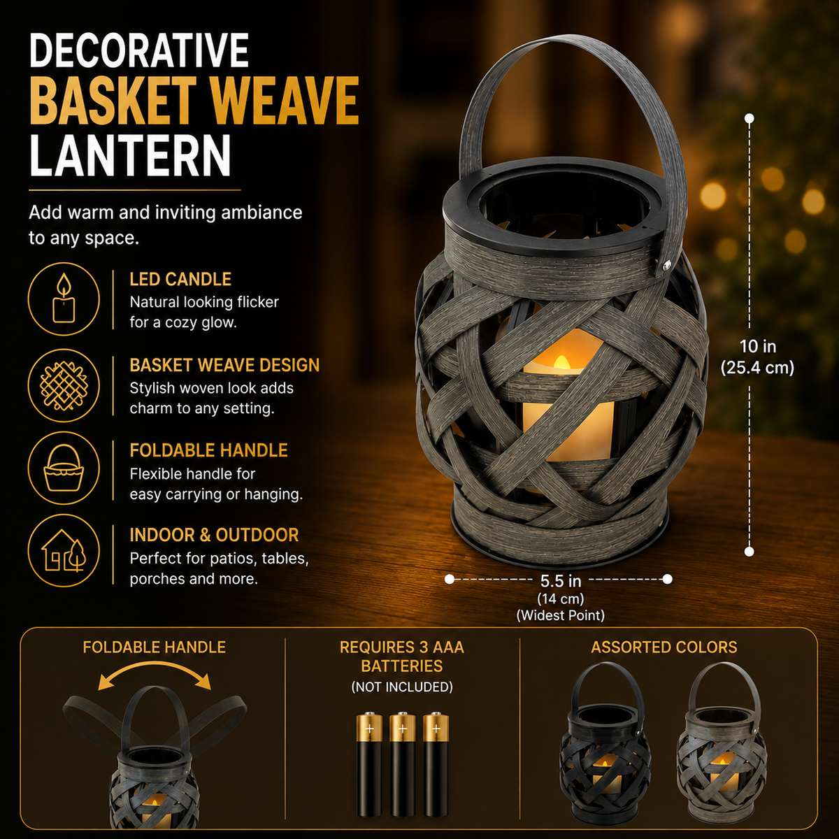Basket Weave Lantern with LED Candle-