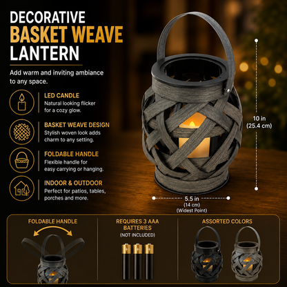 Basket Weave Lantern with LED Candle-