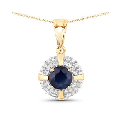 Genuine 10K Blue Sapphire Diamond Halo Pendant