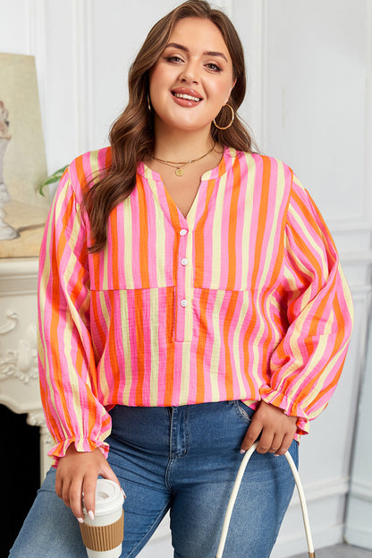 Threaded Pear Teresa Stripe Crinkled Half PLUS Blouse