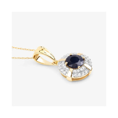 Genuine 10K Blue Sapphire Diamond Halo Pendant