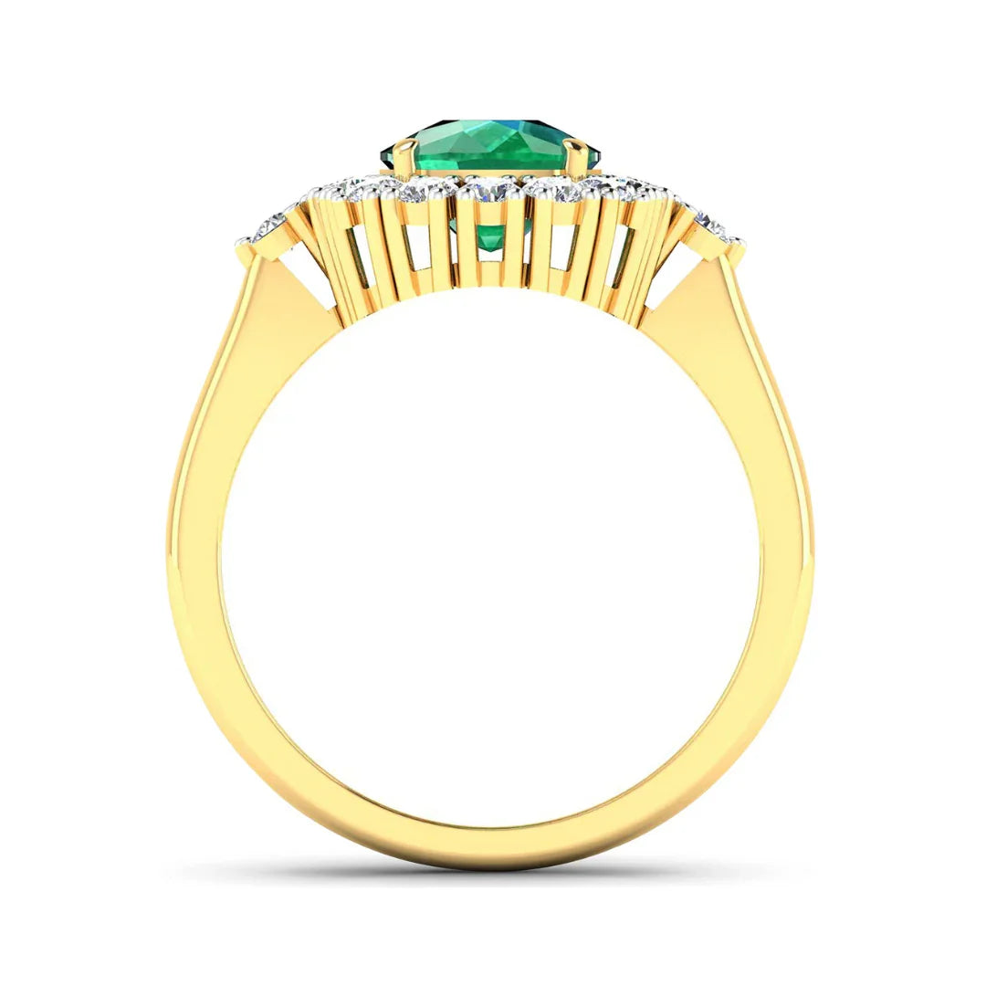 2.28 Ct Cushion Green Zambian Emerald and White Diamond prong 14k Gold Halo Statement Ring