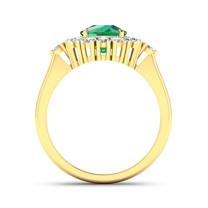 2.28 Ct Cushion Green Zambian Emerald and White Diamond prong 14k Gold Halo Statement Ring