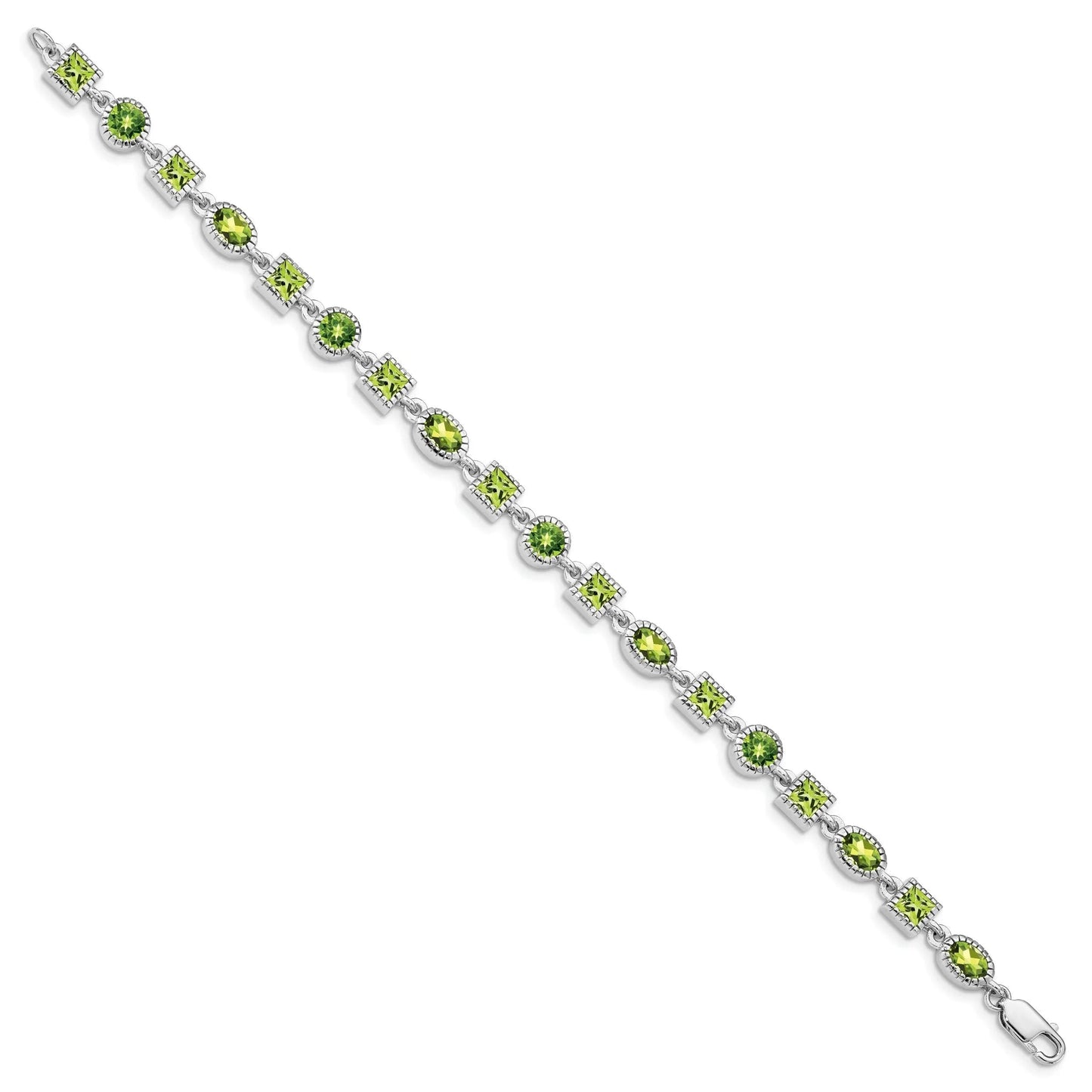 Genuine Green Peridot Sterling Silver Link Bracelets
