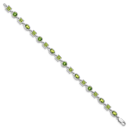 Genuine Green Peridot Sterling Silver Link Bracelets