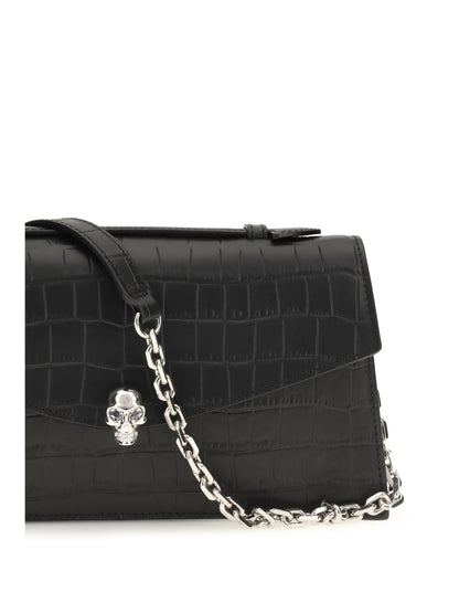 Handbag Skull Croc-Embossed Black/Silver