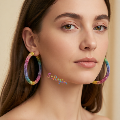 Rainbow Cubic Zirconia & Goldtone Hoop Earrings