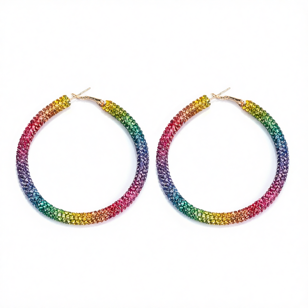 Rainbow Cubic Zirconia & Goldtone Hoop Earrings