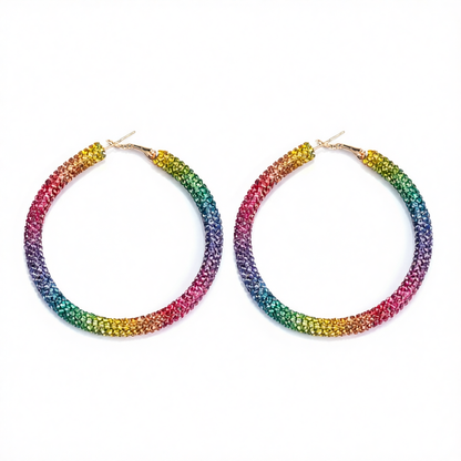 Rainbow Cubic Zirconia & Goldtone Hoop Earrings