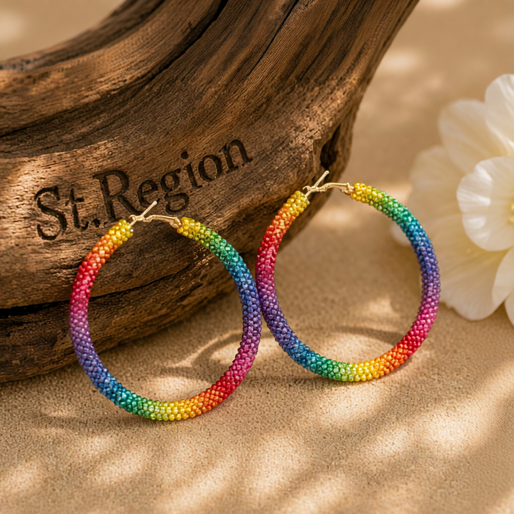 Rainbow Cubic Zirconia & Goldtone Hoop Earrings
