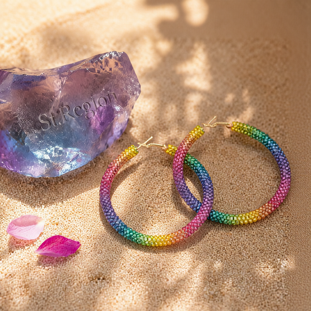 Rainbow Cubic Zirconia & Goldtone Hoop Earrings