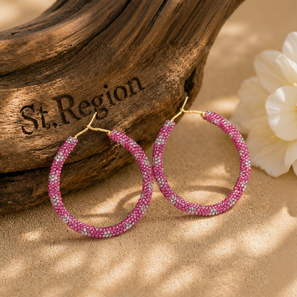 Rose Cubic Zirconia & Goldtone Hoop Earrings