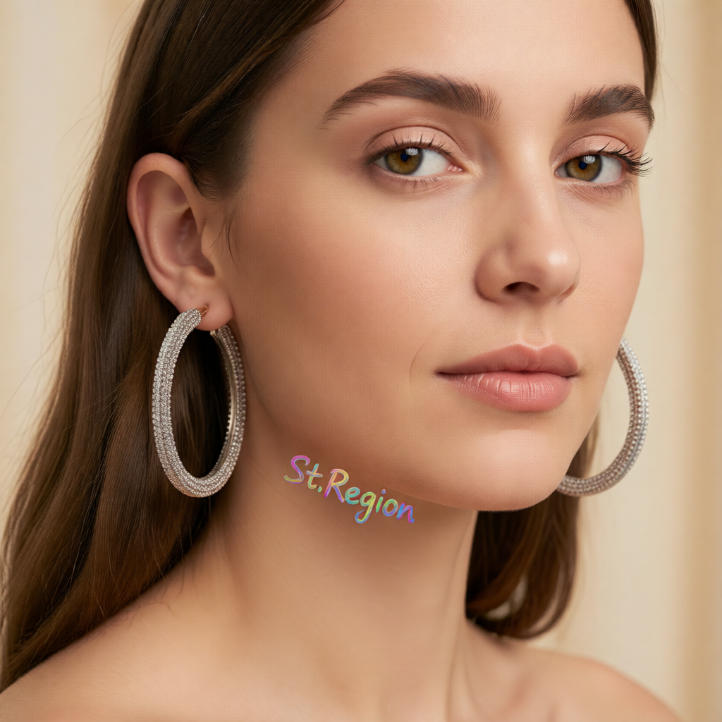 Clear Cubic Zirconia & Goldtone Hoop Earrings