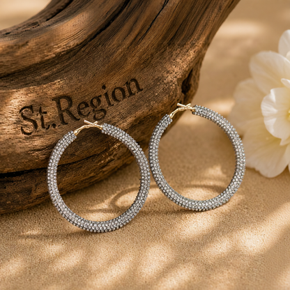 Clear Cubic Zirconia & Goldtone Hoop Earrings
