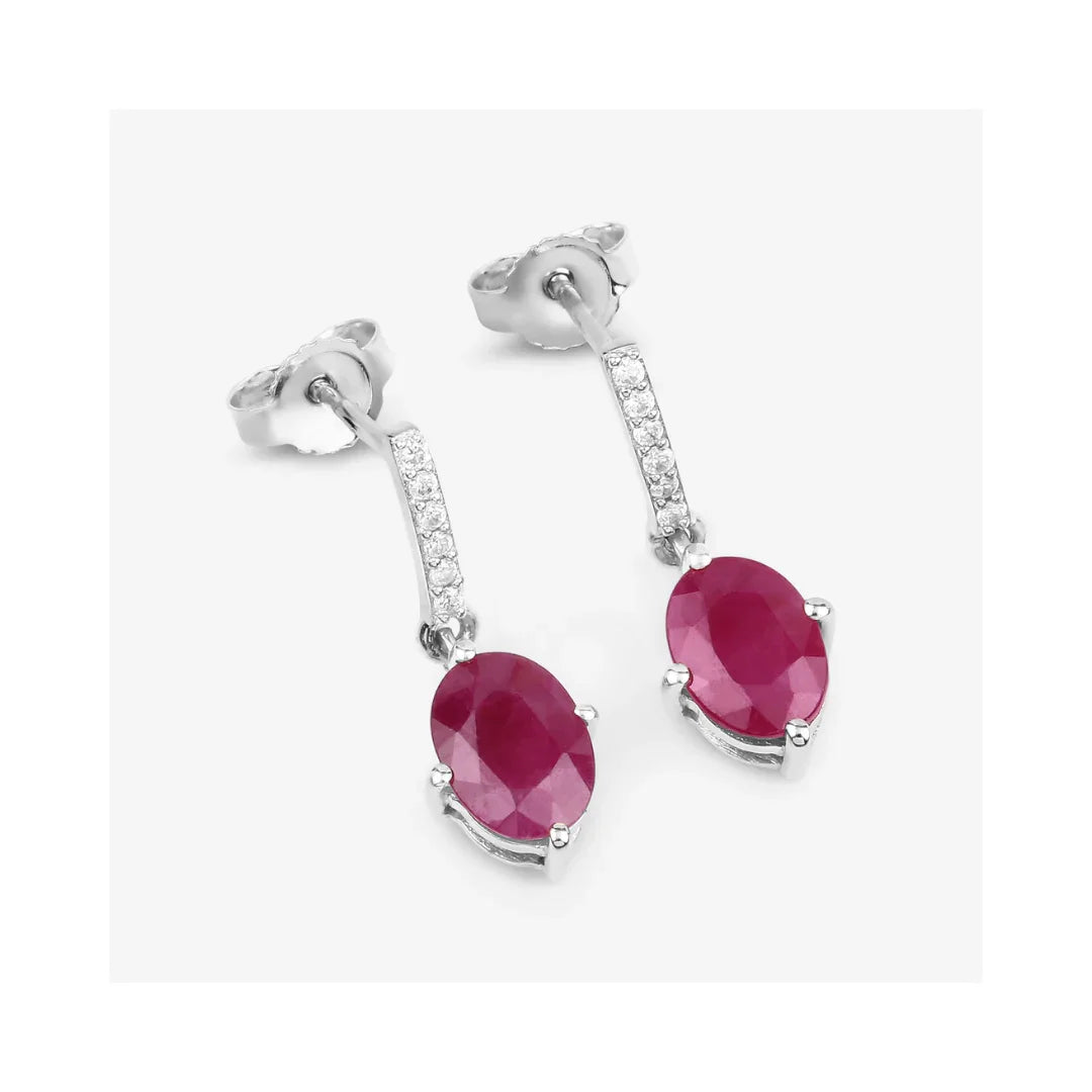 1.70 Ct Oval Pink Ruby & Diamond Prong 10K Gold Dangle Earrings
