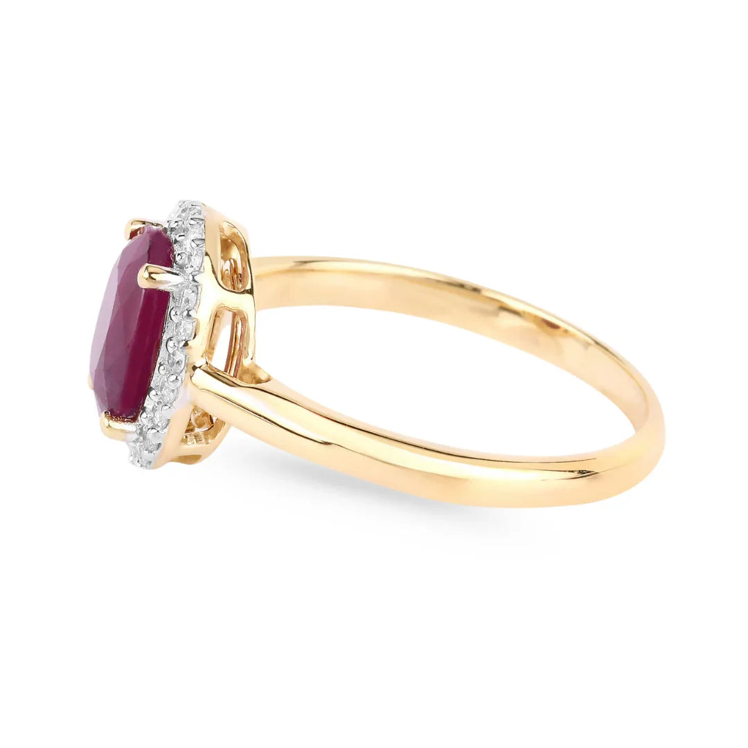 1.41 Ct Oval Pink Ruby Diamond Prong 10K Gold Halo Ring