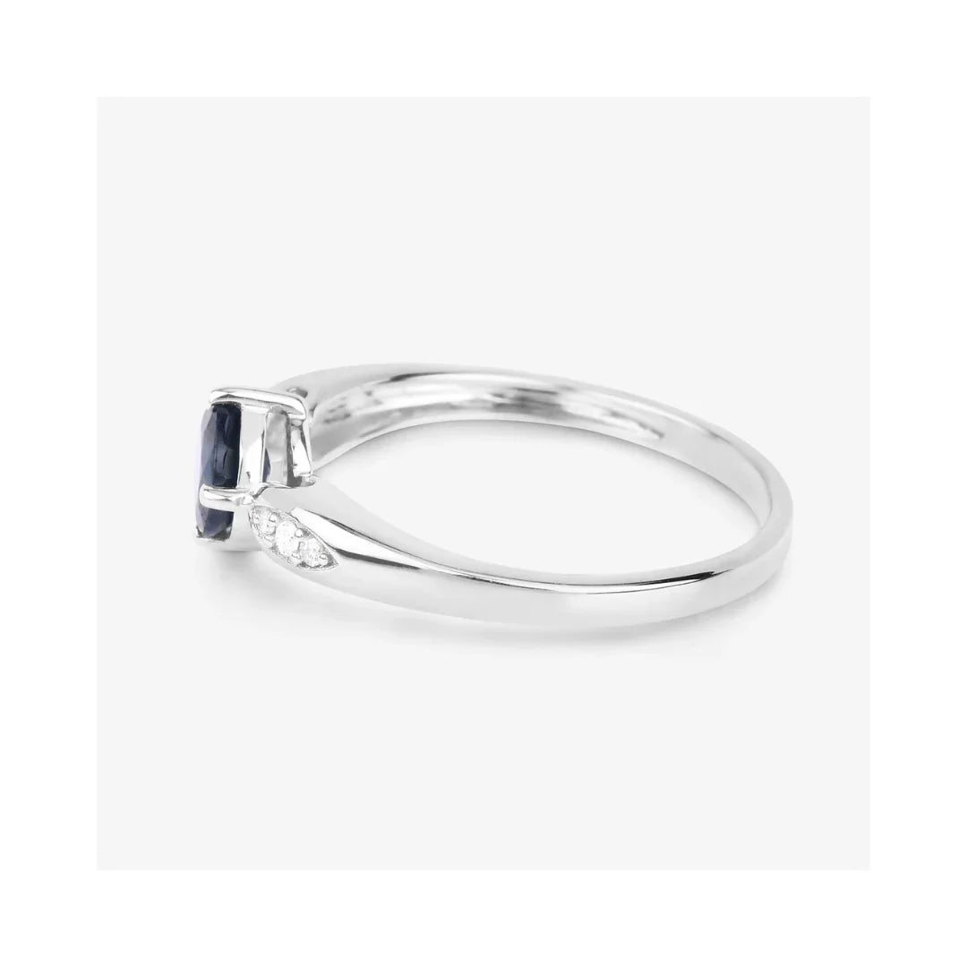0.85 Ct Round Blue Sapphire & Diamond Prong 10k Gold Cocktail Ring