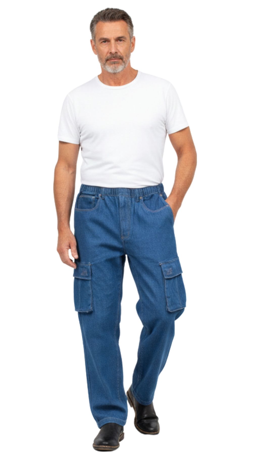 Men’s Double Cargo Pocket Pull-On Jeans – Rugged Cargo Pants in Cotton Blend Fabric