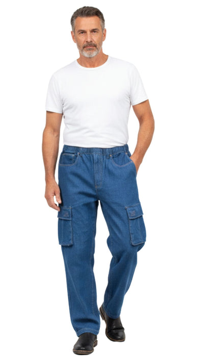 Men’s Double Cargo Pocket Pull-On Jeans – Rugged Cargo Pants in Cotton Blend Fabric