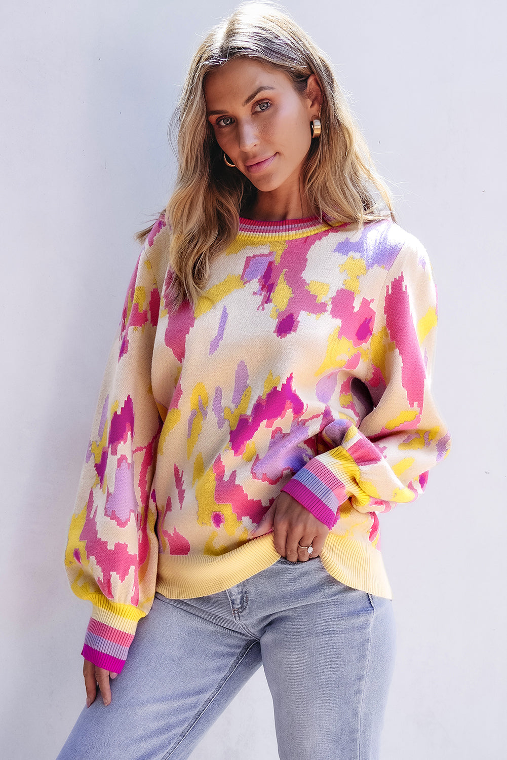Threaded Pear Aria Colorblock Balloon Sleeve Sweater