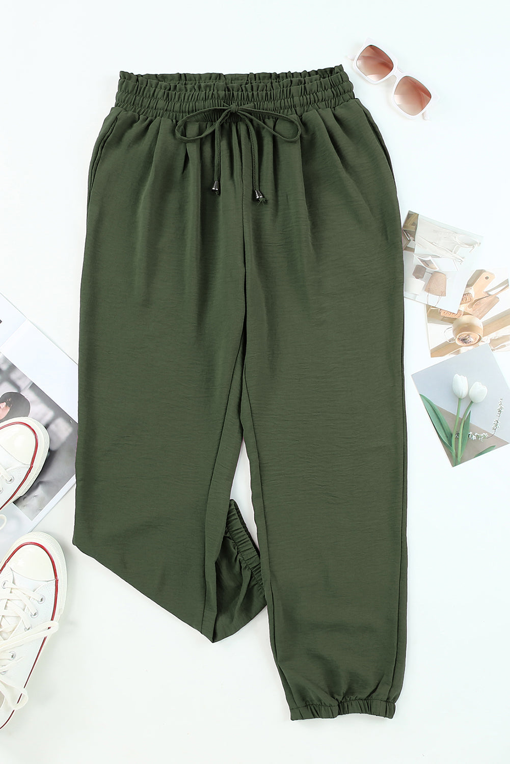 Threaded Pear Emory Drawstring Smocked Waist Joggers