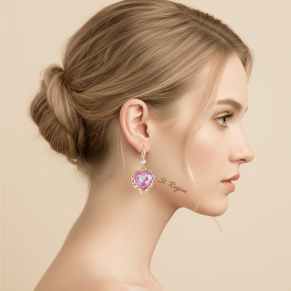 Purple Iridescent Crystal & Cubic Zirconia Goldtone Heart Hook Earrings