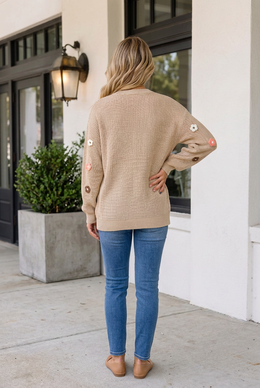 Threaded Pear Katlyn Embroidered Knit Loose Sweater
