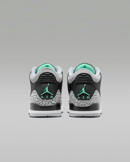 Air Jordan 3 Retro 'Green Glow' Big Kids' (GS) Sneakers — Black/Green Glow Leather Mid-Top