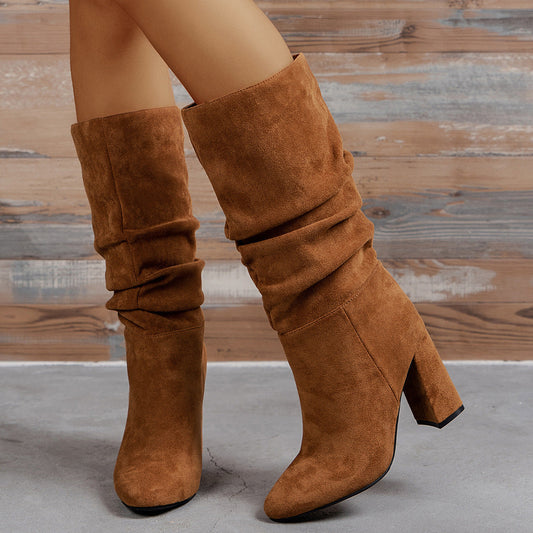 European & American Slip-On High Heel Fashion Boots – Women’s Elegant Booties