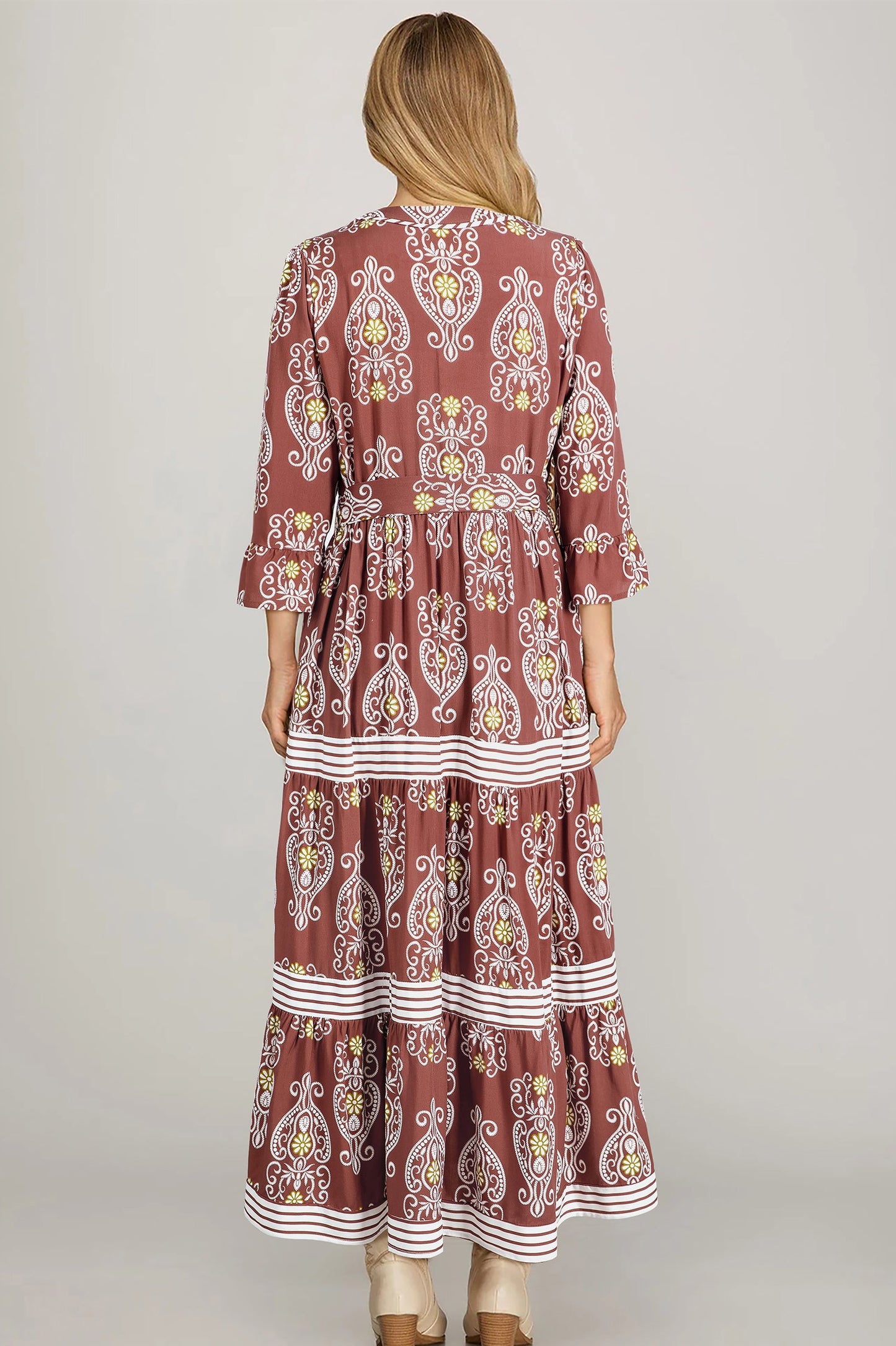 Threaded Pear Katie Trim Tiered Maxi Dress