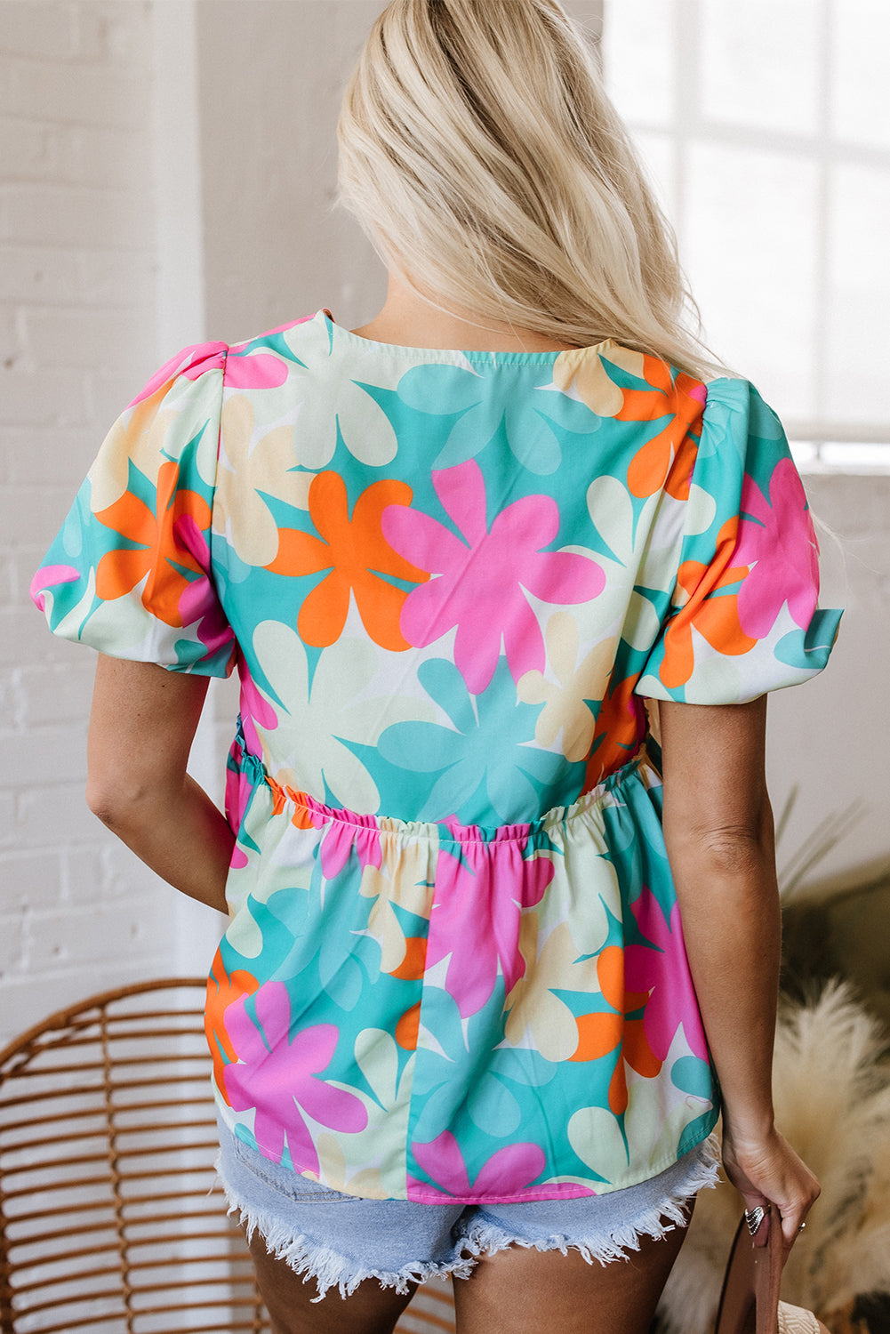 Threaded Pear Rayne Floral V Neck Peplum Blouse