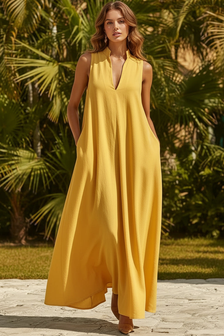 Women's Sleeveless Stand-Collar Maxi Dress