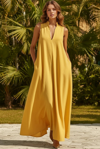 Women's Sleeveless Stand-Collar Maxi Dress