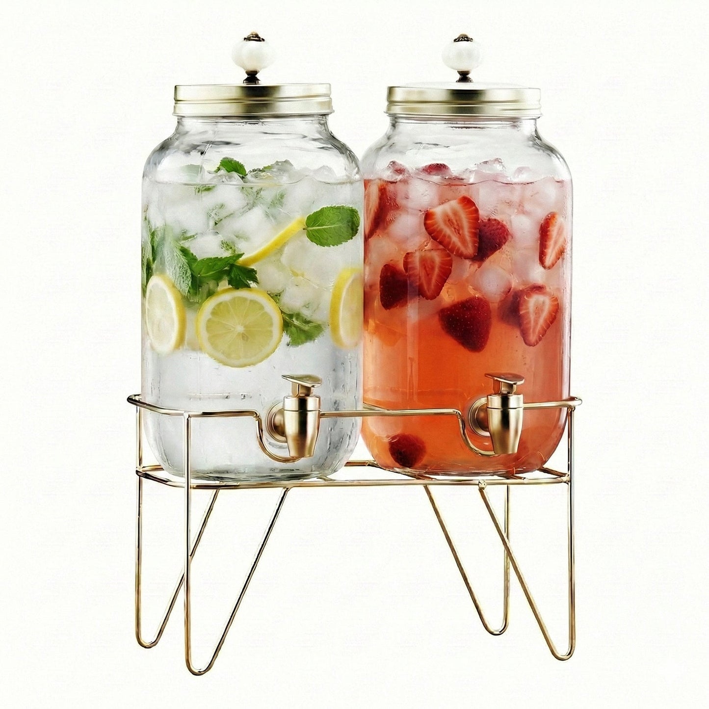 Jay Companies Julian 2-Piece Set Bev Dispensers With Gold Wire Stand