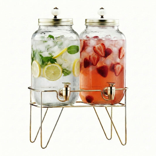 Jay Companies Julian 2-Piece Set Bev Dispensers With Gold Wire Stand
