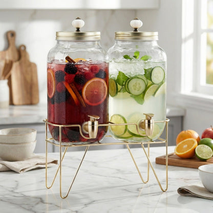 Jay Companies Julian 2-Piece Set Bev Dispensers With Gold Wire Stand