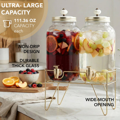 Jay Companies Julian 2-Piece Set Bev Dispensers With Gold Wire Stand