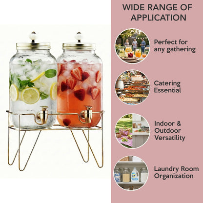 Jay Companies Julian 2-Piece Set Bev Dispensers With Gold Wire Stand