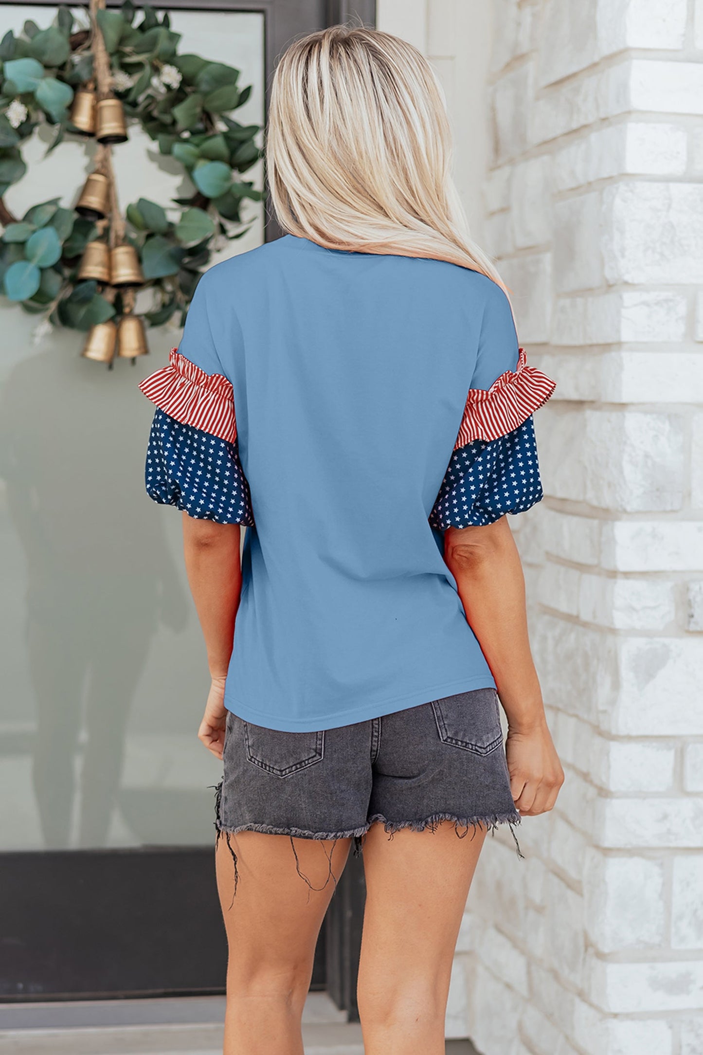 Threaded Pear Henley Short Puff Sleeve Top