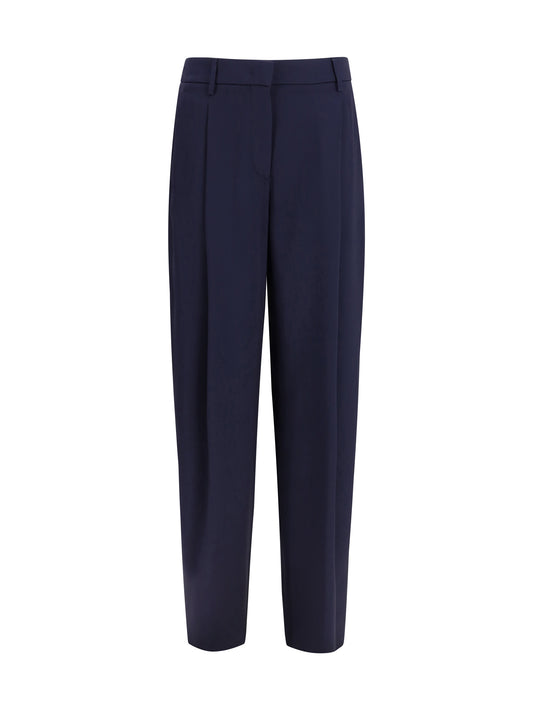 Pleated Silk Pants Blue Lapis
