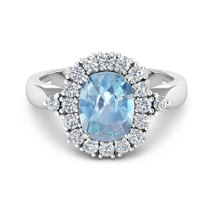 Genuine Diamond and Aquamarine Halo Ring