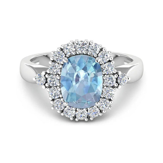 Genuine Diamond and Aquamarine Halo Ring